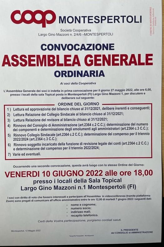 Convocazione Assemblea Generale Ordinaria